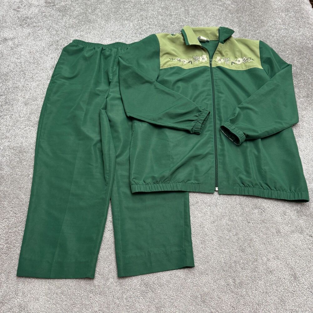 Vintage 90s Blair Tracksuit Set Womens L Green Windbreaker Jacket Track Pants